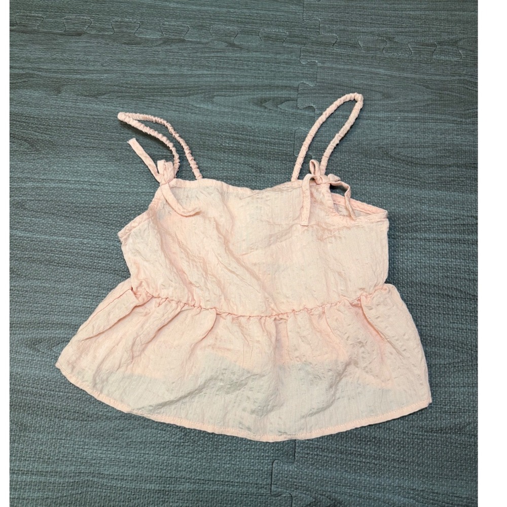 HM Girls Peach Pink Crinkle Peplum Camisole Top Tie Shoulder Size 12